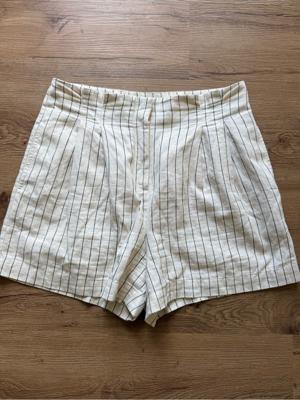 Ann Taylor Cream Shorts with Navy Pinstripes